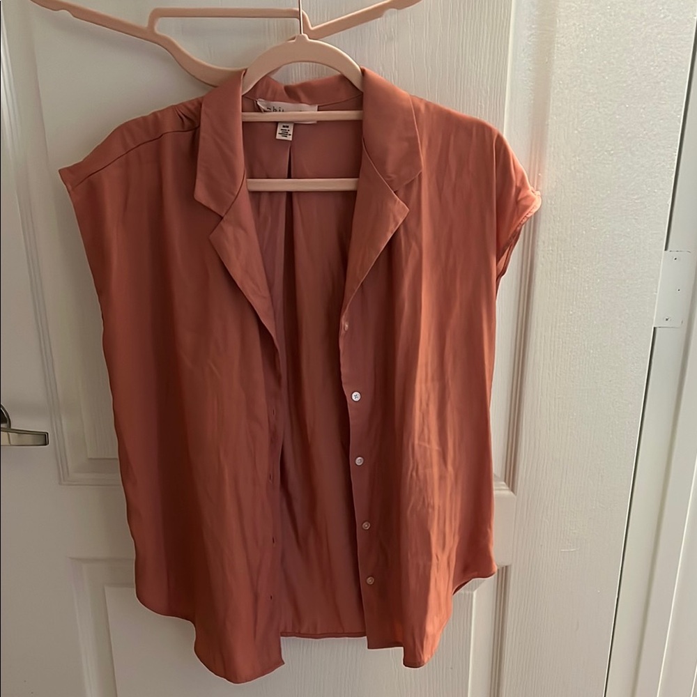 Philosophy Orange Sleeveless Notched Collar Button Down Top